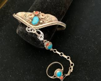Sterling Native American “Slave” Bracelet/Ring Set