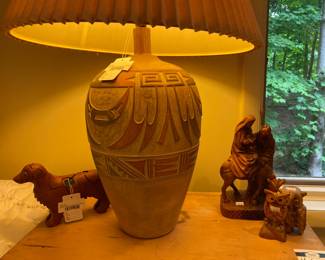 Vintage 1986 Casual Lamps Southwest Design Table Lamp, Peter Chapman Wood Dog Puzzle