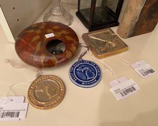 Dragonfly Pewabic Tile, Pewabic Michigan Ornament (A), Pewabic Michigan Ornament (B), Candle Lantern
