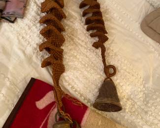 Pottery Bell on Macrame, Cow Bell on Macrame
