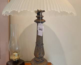Frosted Glass Table Lamp, Vintage Oil Lamp