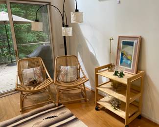 Rattan Rocking Chair (A),  Rattan Rocking Chair (B), 8.	Wood Rolling Cart
