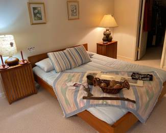 Floating Teak Queen Size Bed, Queen Size Mattress
 Queen Size Bedspread,  Decorative Pillows
