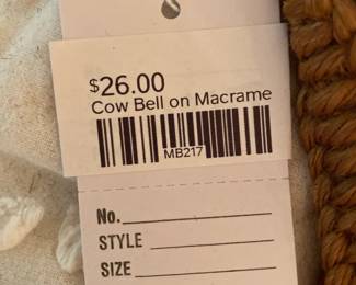 Pottery Bell on Macrame, Cow Bell on Macrame