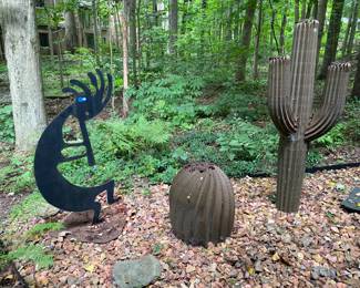 Desert Steel outdoor Cactus, Kokopelli Metal Yard Sculpture (A)