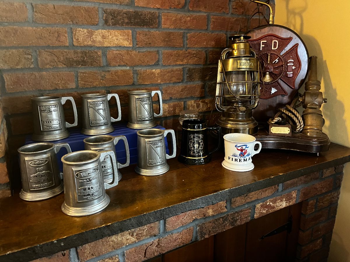 Vintage Emergency One Pewter Mugs and other Fire Dept Collectibles 