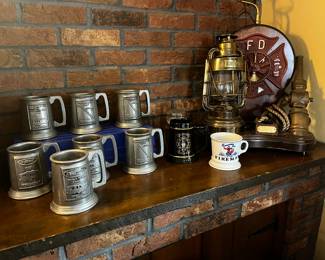 Vintage Emergency One Pewter Mugs and other Fire Dept Collectibles 