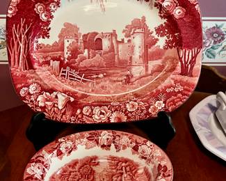 Vintage Red Castles by Wood & Sons Serving Plater and Bowl