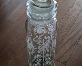 HEISEY ORCHID PATTERN COCKTAIL SHAKER WITH STERLING SILVER TOP AND BASE