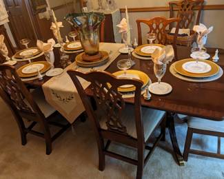 TAKING OFFERS on this CHIPPENDALE DINING TABLE & 8 CHAIRS (HAS 2 LEAVES & SET OF PADS)  IMMACULATE CONDITION.... DELIVERY AVAILABLE