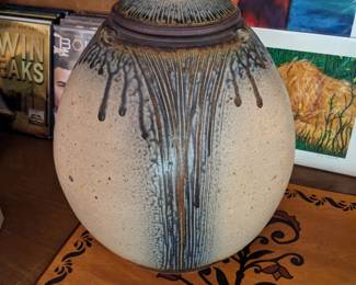 SIGNED 1970'S ART STUDIO STONEWARE JAR WITH LID