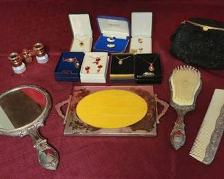 Silverplate Vanity Set, Jewelry, More