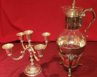 Silver Plate Carafe Candelabra