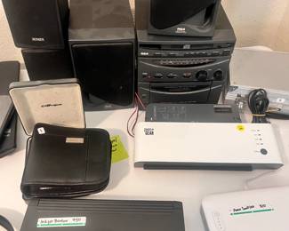 Vintage Stereo with speakers, printer, laminator
