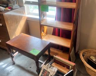 "ABC" bookshelf, frames, foot stool