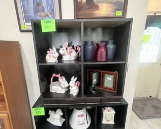 Cube shelves, easter decor, vases, wall art