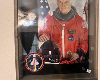 John Glenn Photograph, patch and collectible coin