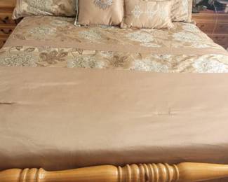 Pine Queen size bedroom set two night stands and long dresser with mirror $600 or best offer.