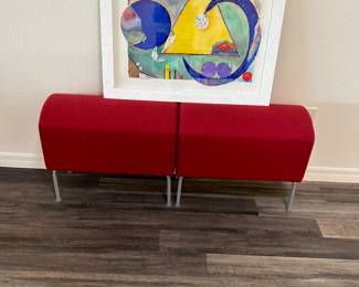 2 modern stools - red with grey legs
