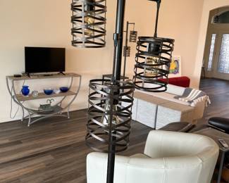Pair of floor lamps w/ 3 lantern lights - metal