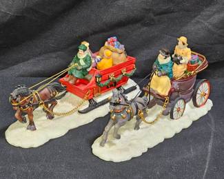 Winter Scene with Horse Drawn Wagon & Sleigh