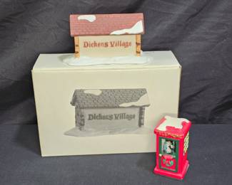 Dept 56 "Dickens" Village Sign & Red Phone Booth