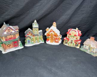 5 Piece Assorted Christmas Village Houses