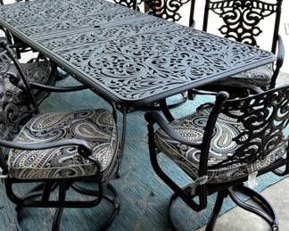 beautiful patio set includes large rectangular table and 8 chairs