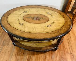 Round wooden furniture.