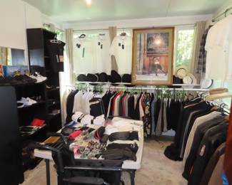 Mens clothing, leather jackets, dress and sports coats. socks, gloves, wallets and wheelchairs.