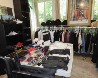 Mens clothing, leather jackets, dress and sports coats. socks, gloves, wallets and wheelchairs.
