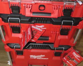 Like new Milwaukee Packout stacking tool chest with built in dolly.