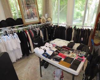 Mens clothing, leather jackets, dress and sports coats. socks, gloves, wallets and wheelchairs.