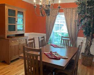 Stickley mission oak trestle table with 6 chairs