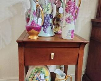 Vintage Hand-Painted Pitchers, MCM John Van Koert Drexel Side Table/Nightstand