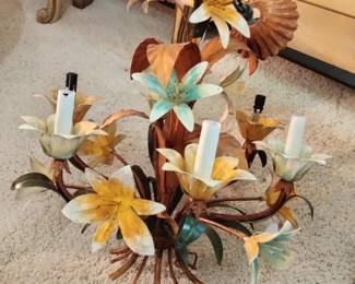 Vintage 1960s Metal Flower Toll Chandelier 