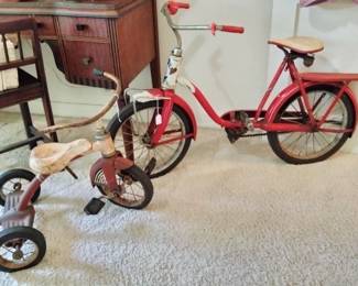 Antique Child's Bicycle and Tricycle