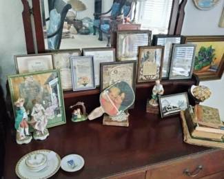 Gorgeous Antique Dresser with Mirror, Many Framed, Vintage Sayings