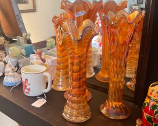 carnival glass slung vases