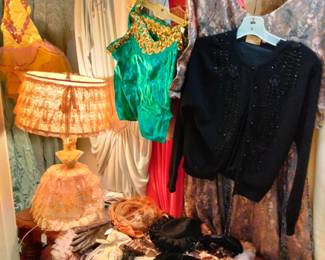 Assortment of Vintage Gowns, Gloves, and Hats