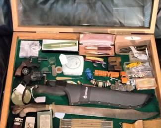 Many Small Items--Pens, Lighters, Fishing Lures, Coca-Cola Ice Picks, Key Chains, Machetes, etc.