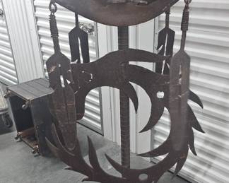 5 foot tall Native American brutalist steel sculpture.