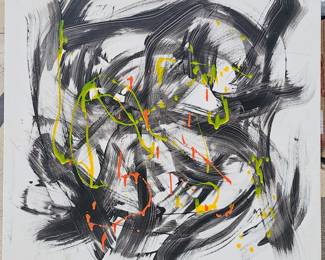 40" x 40" acrylic on canvas by Cheetah the Chimpanzee. Google his paintings...