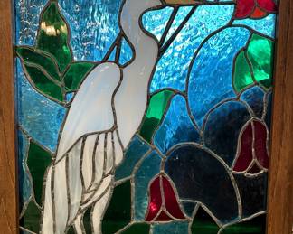 Stained glass egret. 