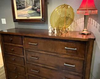 Lane chest of drawers. Willow Tree figures and Thomas Kincaide framed picture.