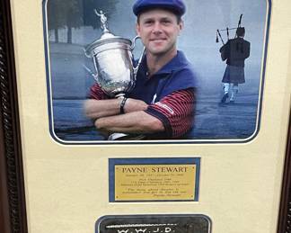 Payne Stewart W.W.J.D. bracelet and commemorative photograph matted and framed.