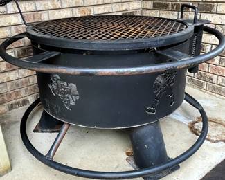 Large, custom-made heavy metal Stephen F Austin Lumberjacks grill and fire pit.  One of a kind.