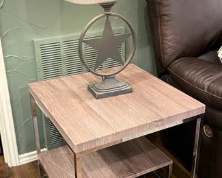 Chrome MCM side table and Lone Star lamp.