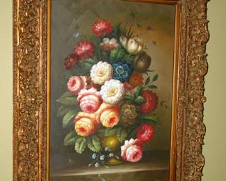 Large still life oil painting of flowers