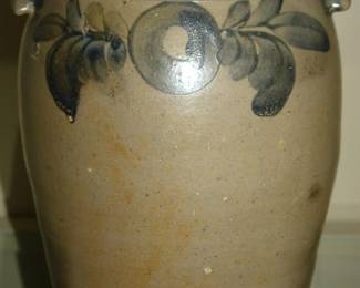 Beautiful jar with two ear handles and cobalt blue design - no marks